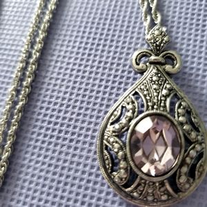 2/$15 - Purple Stone Silver Pendent Necklace